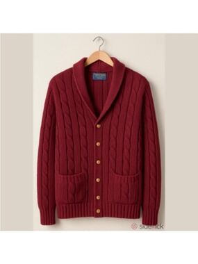 Charter Club Men's Cable-Knit Shawl Collar Cardigan - Wine Wool Large